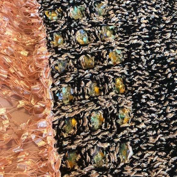 Chenille Poncho with Silky Thread Tassels Border Black/Peach OSFM - Picture 5 of 9